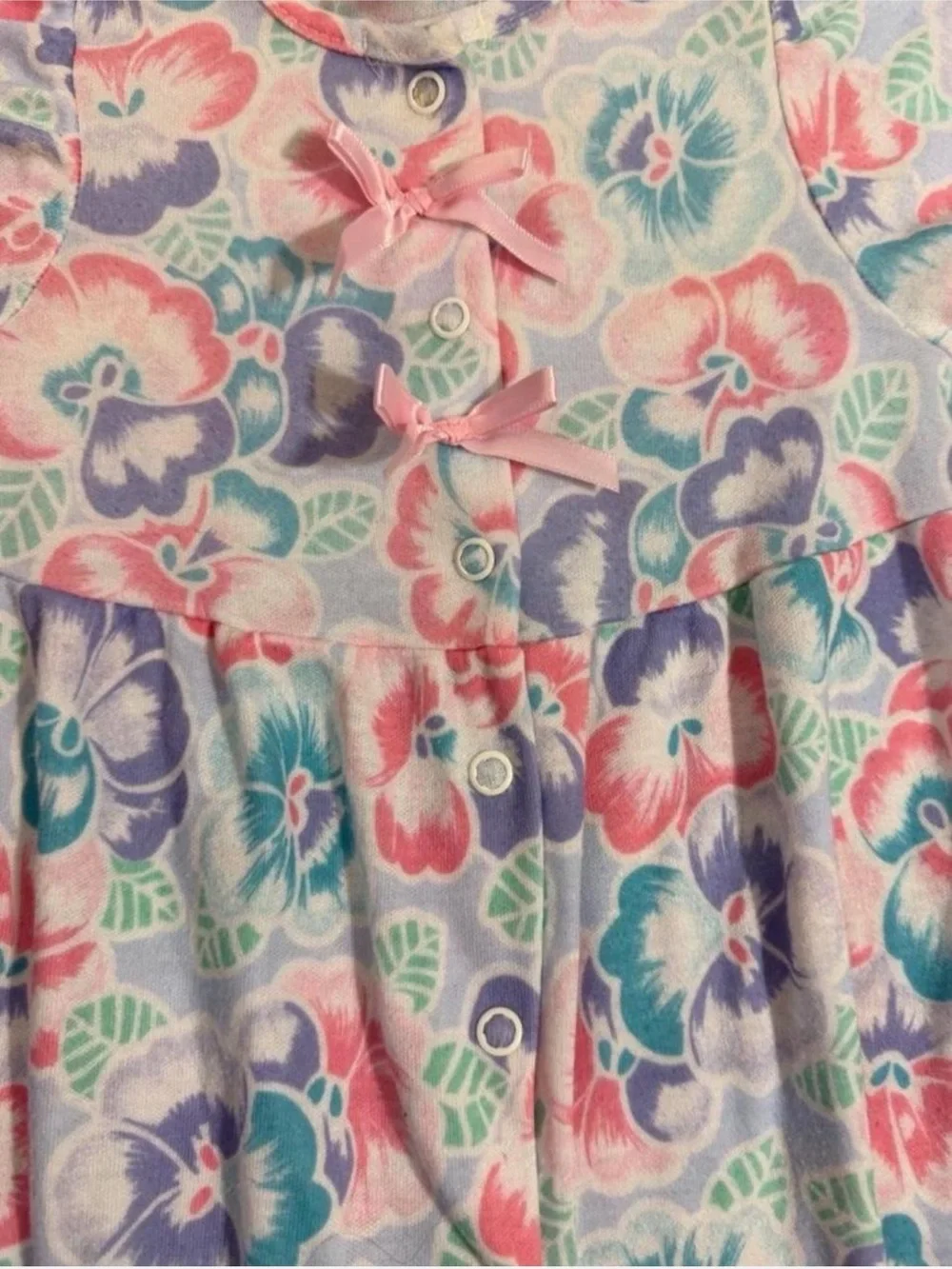 Vintage 90s Carter's Made in USA Floral Baby Romper 12–17 lbs Pink Blue Bow
